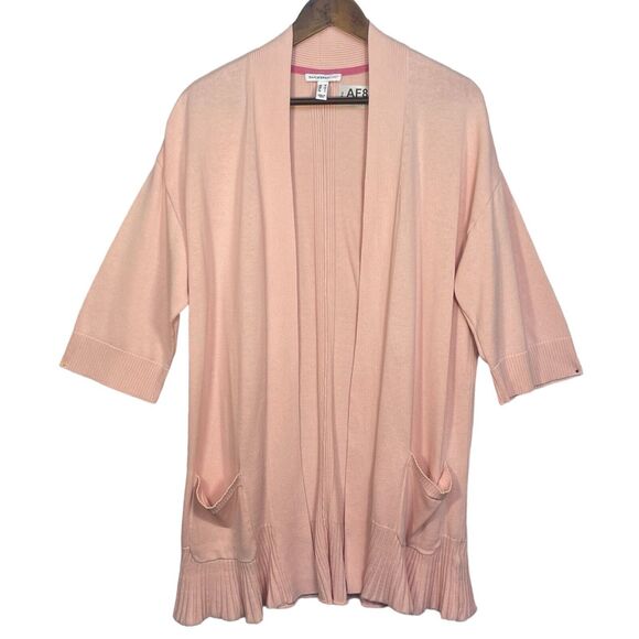 Isaac Mizrahi Live! Open Front Cardigan Sweater Women Size M Pink Flutter Hem - Picture 1 of 13